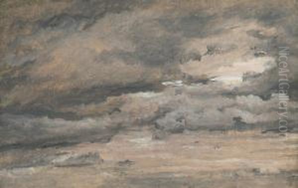 Luftstudie. Rodlig Aftenhimmel 
Med Tunge Sortgra Skyer (air Study.reddish Evening Sky With Heavy 
Black-grey Clouds) Oil Painting by Christen Kobke