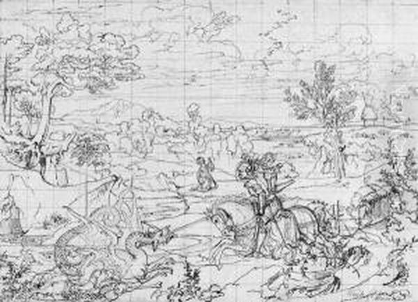 Bei Civita Castellana Mit St. Georgs Drachenkampf Oil Painting by Joseph Anton Koch