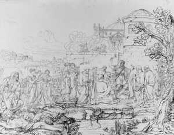 Die Zeremonie Des 
Nageleinschlags Am Minervatempel Anlasslich Der Pestepidemie In Rom 363 
V. Chr. (nach Livius Vii, 3, 3ff.). Oil Painting by Joseph Anton Koch