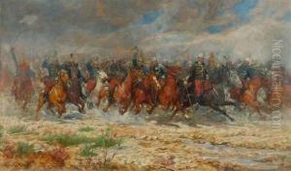 Cavalry Attack. 1899. Oil Painting by Ludwig Koch