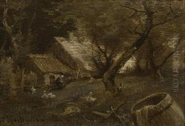 Ganse Vor Dem Bauernhaus Im
 Wald. Oil Painting by Roman Kochanowski