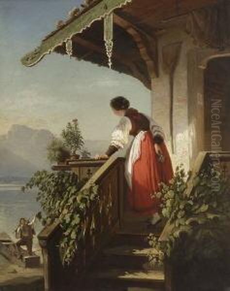 Willkommener Besuch. Oil Painting by Julius Kockert