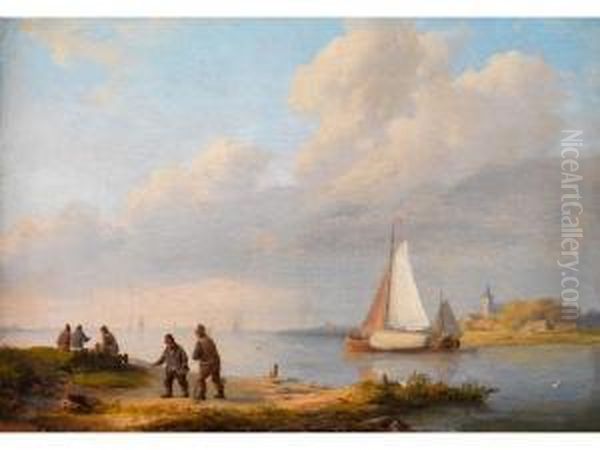 Uferlandschaft Mit Hohem Himmel Oil Painting by Johannes Hermanus Koekkoek Snr