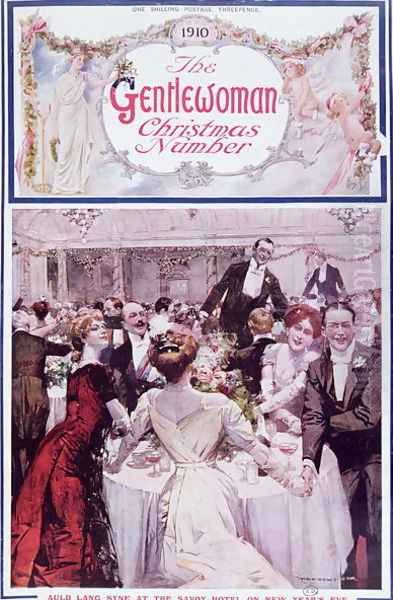 New Year's Eve at the Savoy Hotel, London, cover illustration for The Gentlewoman magazine, Christmas 1910 Oil Painting by Max Cowper