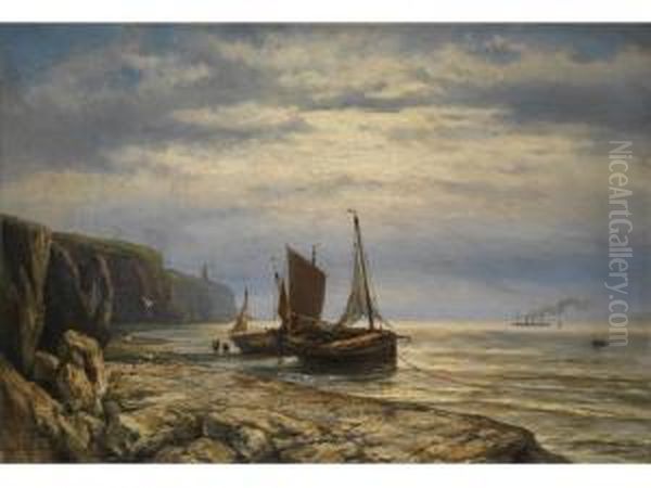 Segelschiffe Mit Fischern An Felsiger Kuste Oil Painting by Johannes Hermanus Koekkoek Snr