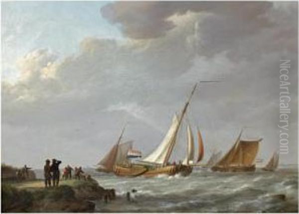 Shipping Off The Dutch Coast Oil Painting by Johannes Hermanus Koekkoek Snr