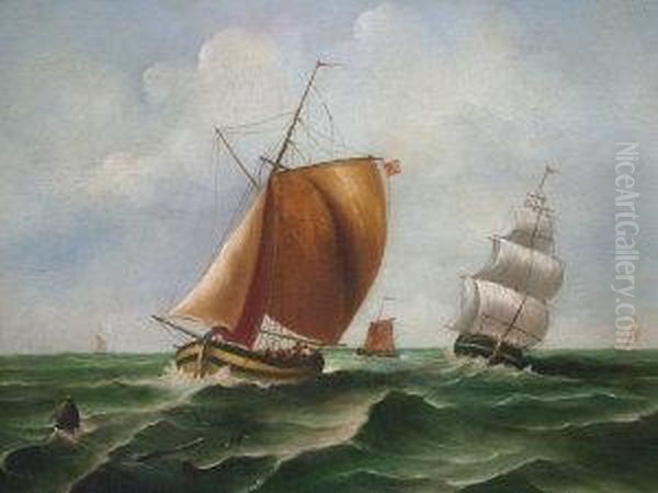 Shipping Off The Coast Oil Painting by Johannes Hermanus Koekkoek Snr