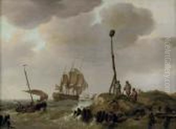A Three-master Setting Out To Sea Oil Painting by Johannes Hermanus Koekkoek Snr