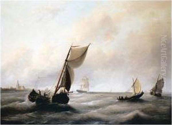 Shipping Off The Coast Oil Painting by Johannes Hermanus Koekkoek Snr