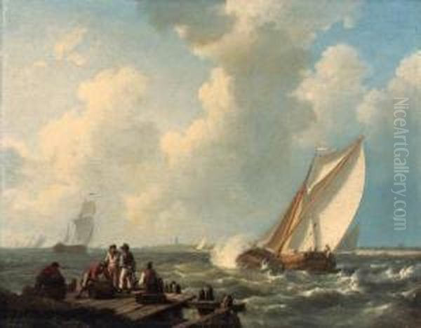Looking Offshore From The Dock Oil Painting by Johannes Hermanus Koekkoek Snr