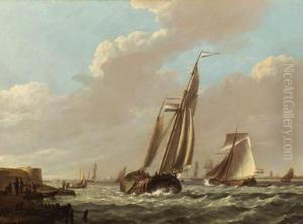 Shipping In A Choppy Estuary Oil Painting by Johannes Hermanus Koekkoek Snr