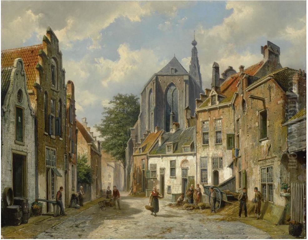 A Dutch Street In Summer Oil Painting by Willem Koekkoek