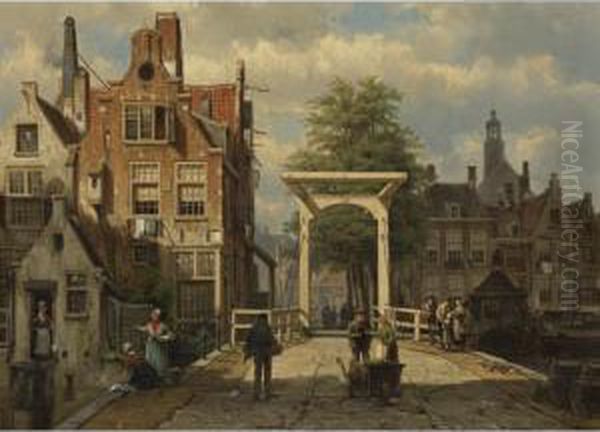 Busy Street Oil Painting by Willem Koekkoek