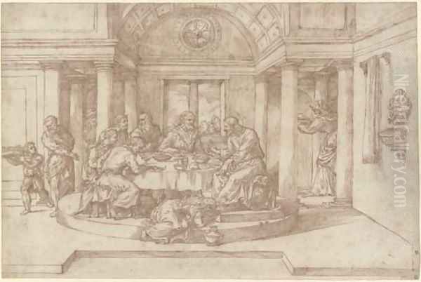 Christ in the house of Simon the Pharisee Oil Painting by Domenico Campagnola