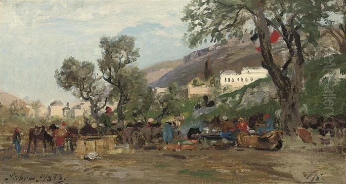 Horsemen Resting, Sichem Oil Painting by Ernst Carl Eugen Koerner