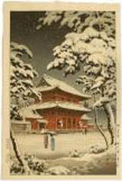 Zojoji Temple In Snow Oil Painting by Tsuchiya Koitsu