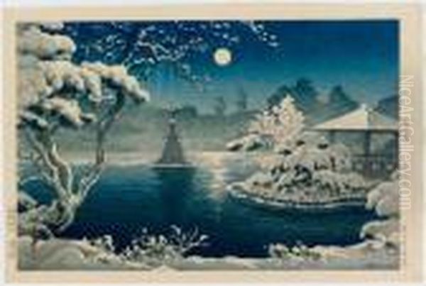 Hibiya Koen No Tsuki (moonlight,
 Hibiya Park), From The Series Tokyo Fukei (views Of Tokyo), 

Nijubashi (niju Bridge), 1939.9

Seto Naikai, Akashi No Minato (the Inland Sea, Port Akashi), 1938.3

Nikko Futarazan (futarazan Shrine, Nikko), 1936.8 Oil Painting by Tsuchiya Koitsu