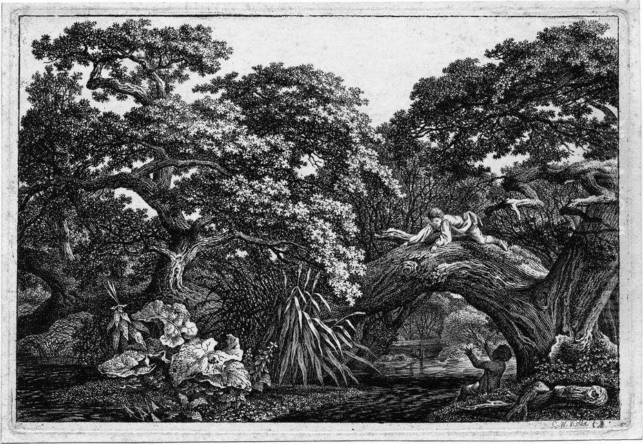 Teicharm, Mit Zwei Knaben Oil Painting by Carl Wilhelm Kolbe