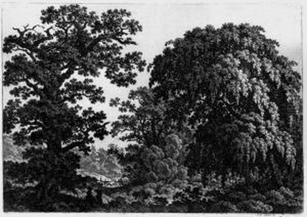 Landschaft Mit Einer Eiche Und Trauerweide Oil Painting by Carl Wilhelm Kolbe