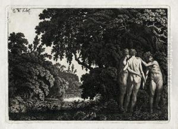 Waldlandschaft Mit Den Drei Grazien Oil Painting by Carl Wilhelm Kolbe