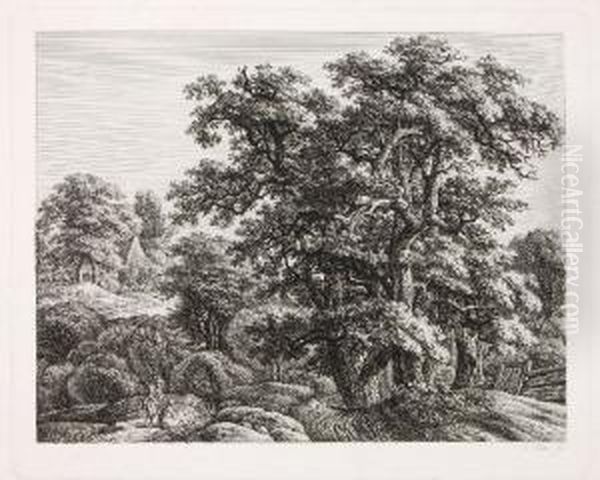 Kolbe, Hugelige Waldlandschaft Mit Jungem Paar Oil Painting by Carl Wilhelm Kolbe