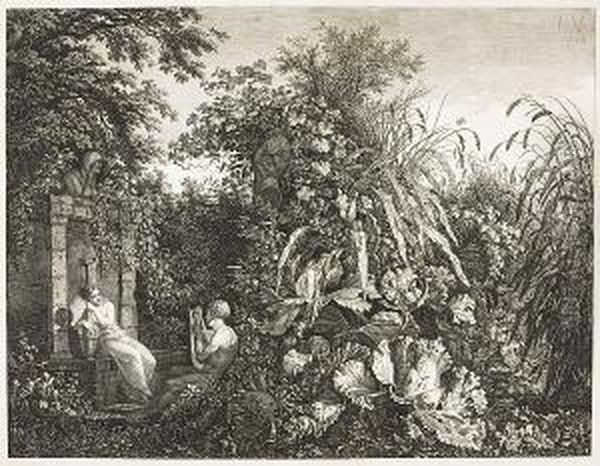 Schilfreiche Gegend An Einem Brunnen, Mit Madchen Und Leier Spielendem Jungling Oil Painting by Carl Wilhelm Kolbe