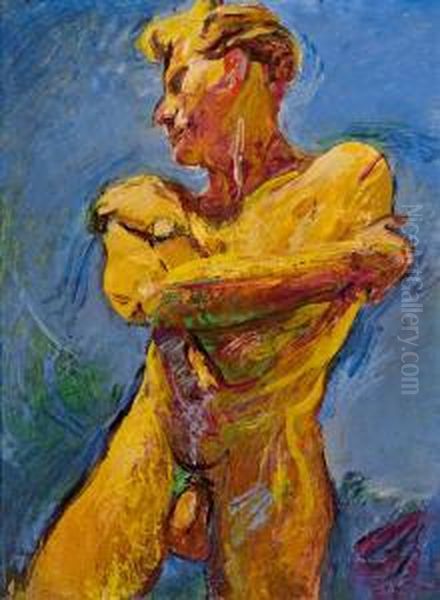 Mannlicher Akt (modell Rudolf 
Hradil)studie Zu Einem Engel Im Nichtrealisierten Entwurf Fur Einen 
Eisernen Vorhang Im Salzburgerfestspielhaus Oil Painting by Anton Kolig