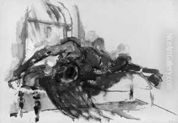 Aquarell, Tempera Und Olfarbe 
Auf Leicht Grau Getontem Halbkarton 50,9 X 72,8 Cm Mit Pragestempel 
