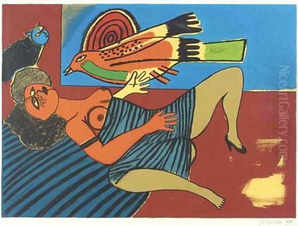 Untitled, from Femme entre tigre et oiseau Oil Painting by Michel des Gobelins Corneille