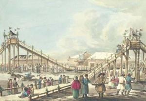 Ceremonial Boat With Visiting Dignitary; And Ice Mountain Oil Painting by Carl Ivanovitch Kollmann