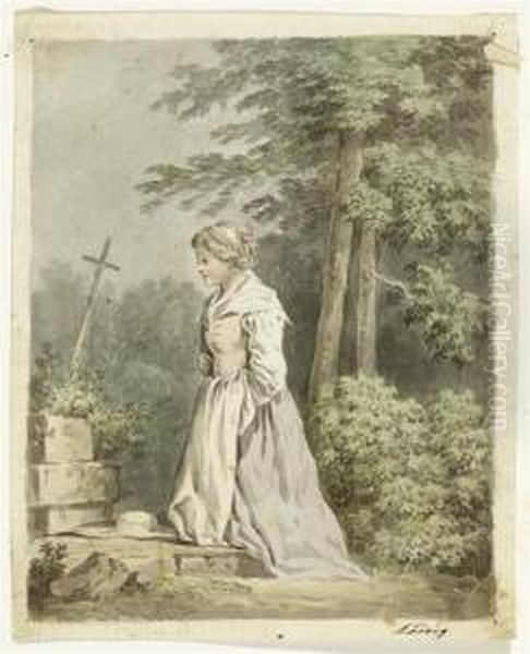 A Young Girl
Kneeling At A Wayside Cross Oil Painting by Franz Niklaus Konig