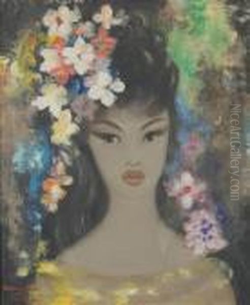 Femme Avec Les Fleurs Oil Painting by Micao Kono