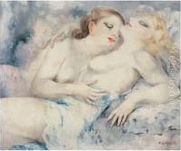 Les Deux Amies, Circa 1930 Oil Painting by Micao Kono