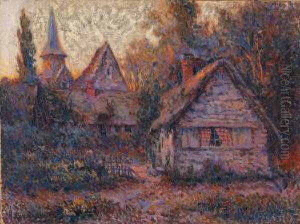 Maisons De Village Le Soir Au Soleil Couchant Oil Painting by Michel Korochansky