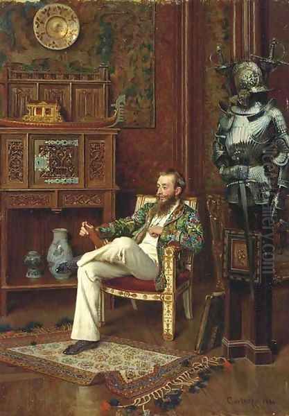 Graf Micha Tyszkiewicz in his kunst und wunderkammer Oil Painting by Oreste Cortazzo