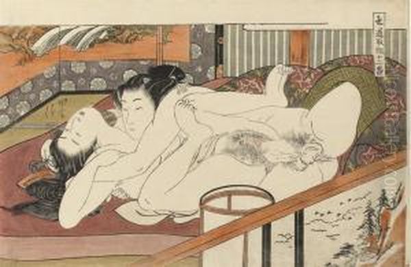 From The Series 
Shikido Torikumi Juniban Oil Painting by Isoda Koryusai
