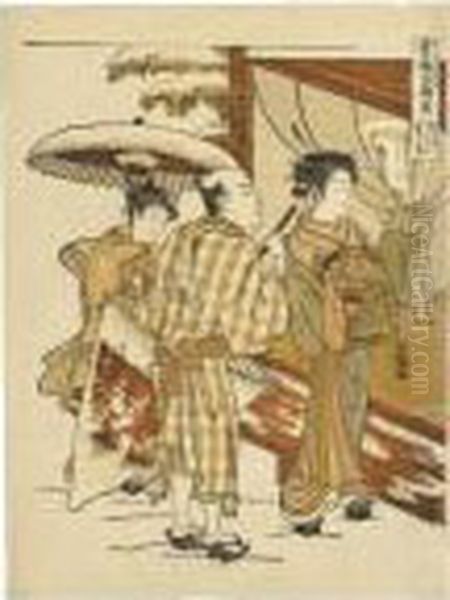 ````ogiya Karauta Bosetsu' 
(karauta Of Ogiya In The Evening Snow) From The Series ````seiro Meifu 
Hakkei' (eight Views Of Famous Beauties Of The Green Houses) Oil Painting by Isoda Koryusai