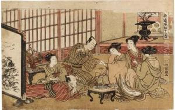 Twelve Bouts Of Passionate Love Oil Painting by Isoda Koryusai