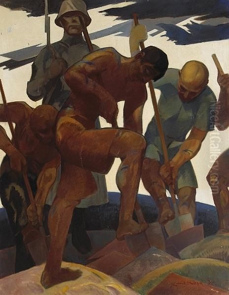 A Concentration Camp Under The German Eagle Oil Painting by Emil Jean Kosa