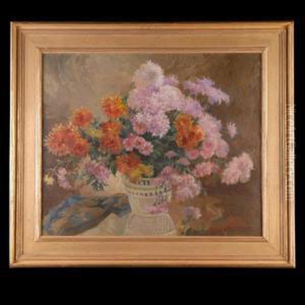 Still Life Of Chrysanthemums. Oil Painting by Emil Jean Kosa