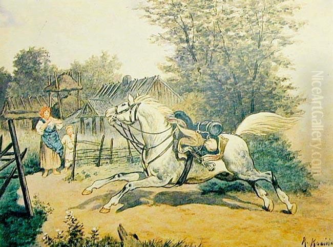 Kon Ulanski, Okulbaczony, Wracajacy Bez Pana Oil Painting by Kajetan Kosinski