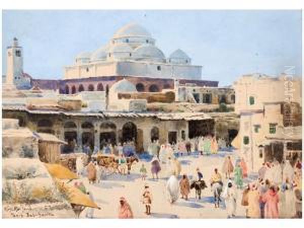 Tunis, 
Bab-souika Oil Painting by Jeno, Eugene Koszkol