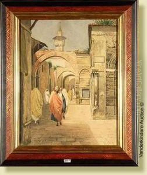 Ruelleanimee Au Maroc, Aquarelle
 Sur Papier. Signee En Bas A Gauchekoszkol Jeno. Ecole Hongroise. Dim.: 
48x39 Cm Oil Painting by Jeno, Eugene Koszkol