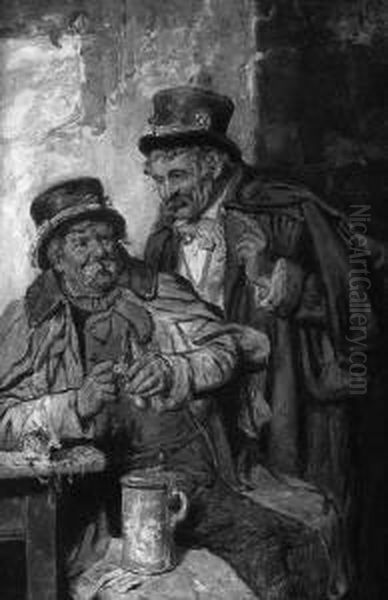 Zwei Kutscher Im
 Gesprach. Oil Painting by G.Hugo Kotschenreiter