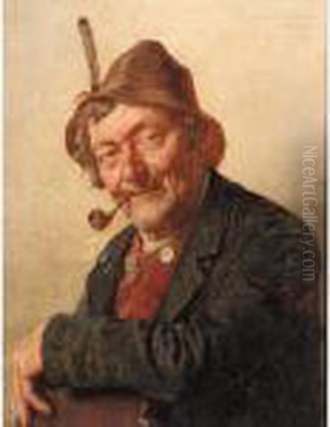 The Pipe Smoker Oil Painting by G.Hugo Kotschenreiter