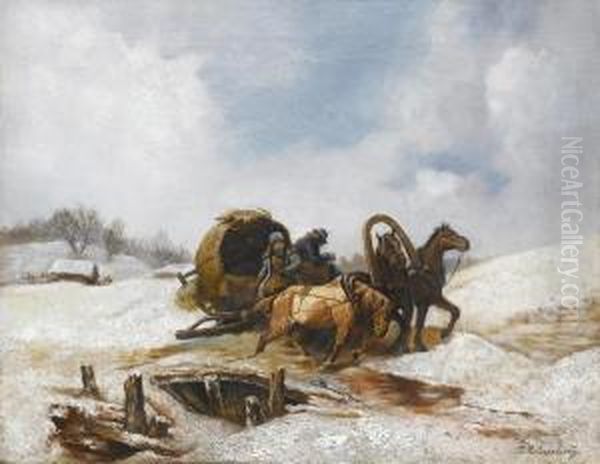 Winter Journey Oil Painting by Pavel Osipovich Kovalevskii