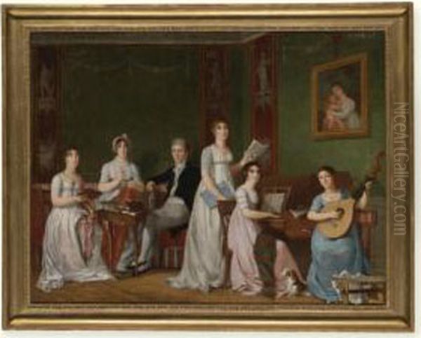 The Portrait Of A Family In An Interior Oil Painting by Per (the elder) Krafft