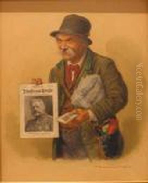 Two Portraits Of German Men Oil Painting by Peter I Kramer