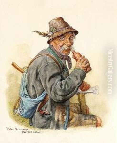 Holzfaller Mit
 Schnapsflasche. Oil Painting by Peter I Kramer