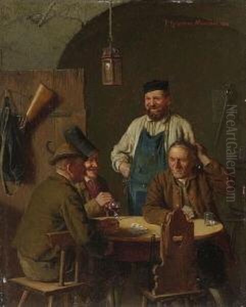 Kartenrunde In Der
 Wirtsstube. Oil Painting by Peter I Kramer